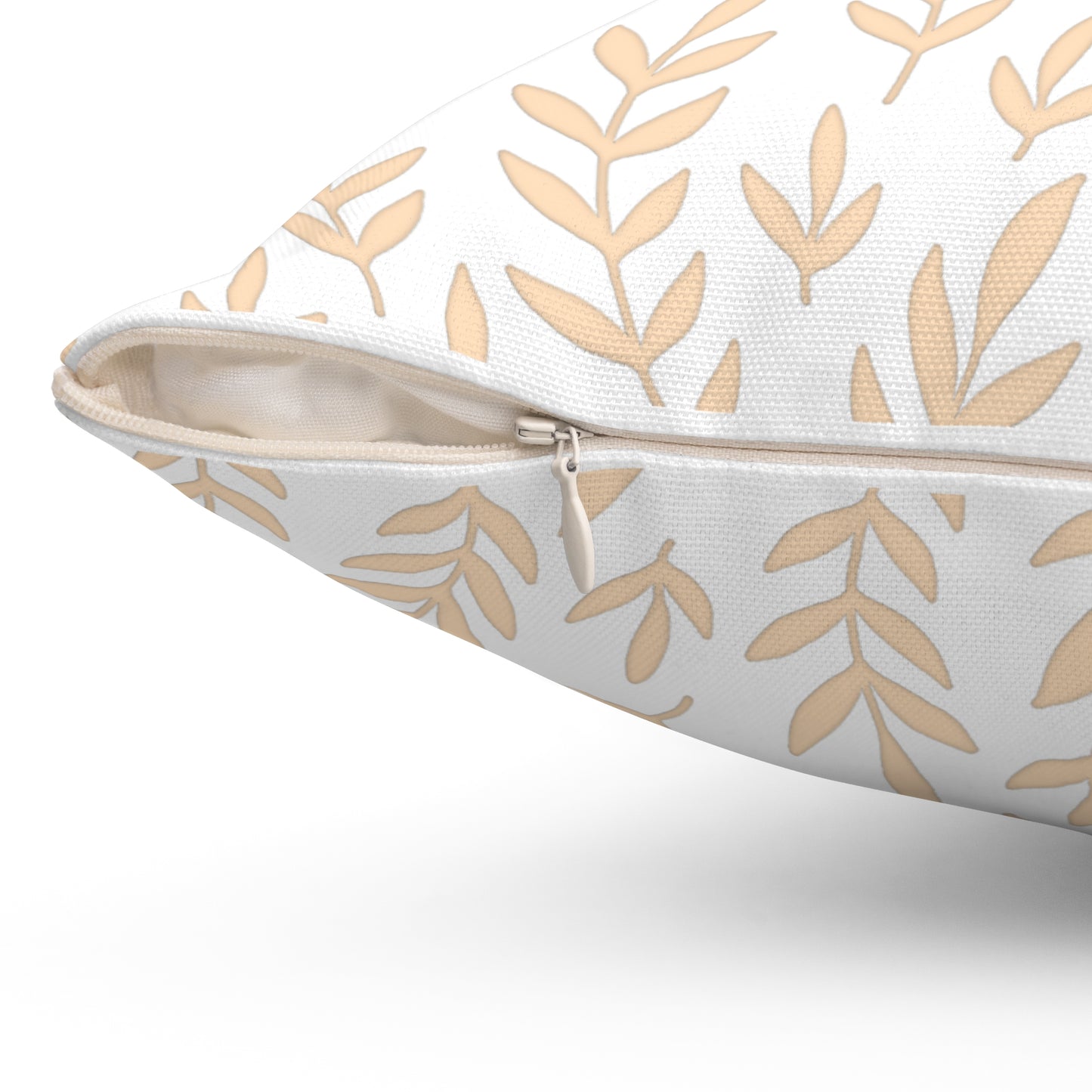 Square Pillow with Overlapping Tan Leaf Pattern