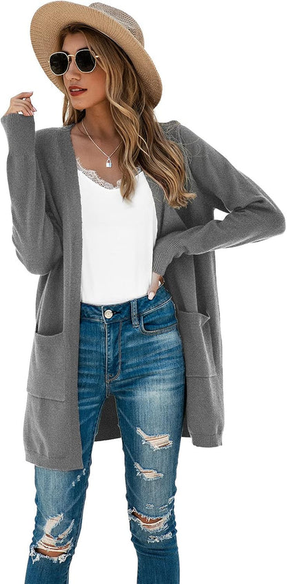 Women's Long Sleeve Cardigan Open Front Knit Sweater Coat