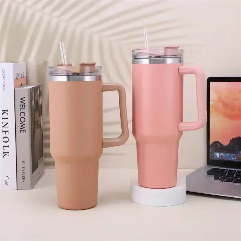 40oz Stainless Steel Insulated Travel Mug with Handle and Straw – Leak-Proof, BPA-Free Thermal Cup for Hot and Cold Beverages