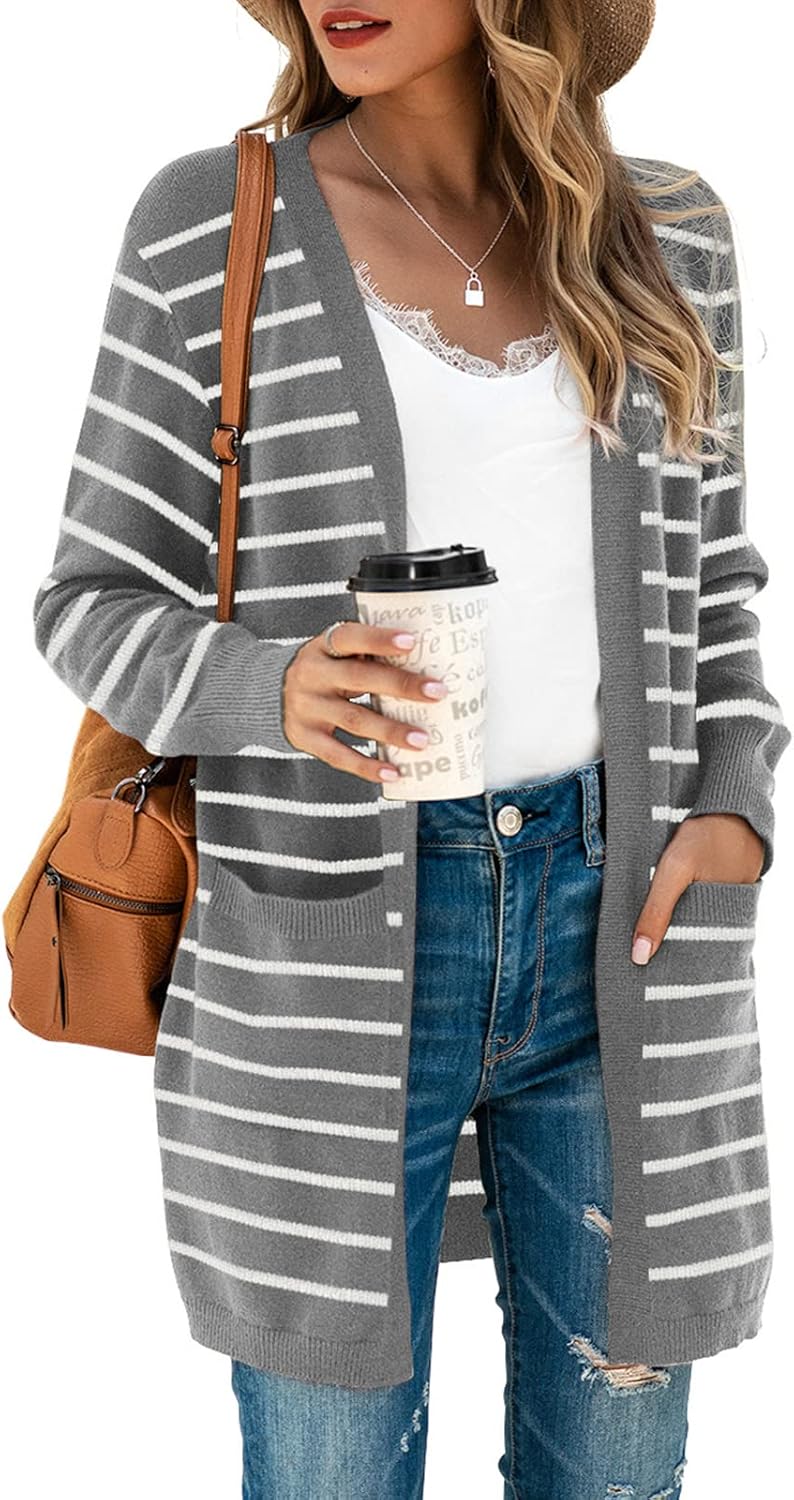 Women's Long Sleeve Cardigan Open Front Knit Sweater Coat