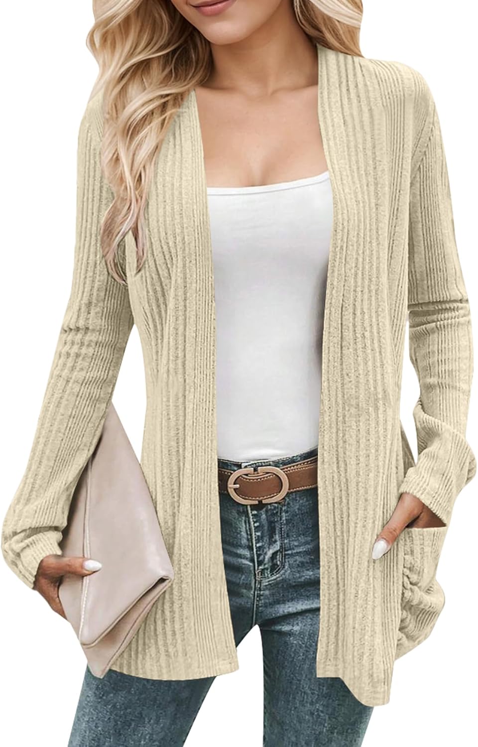 Women's Long Sleeve Cardigan Open Front Knit Sweater Coat