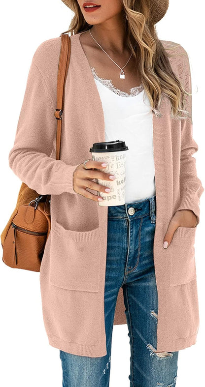 Women's Long Sleeve Cardigan Open Front Knit Sweater Coat