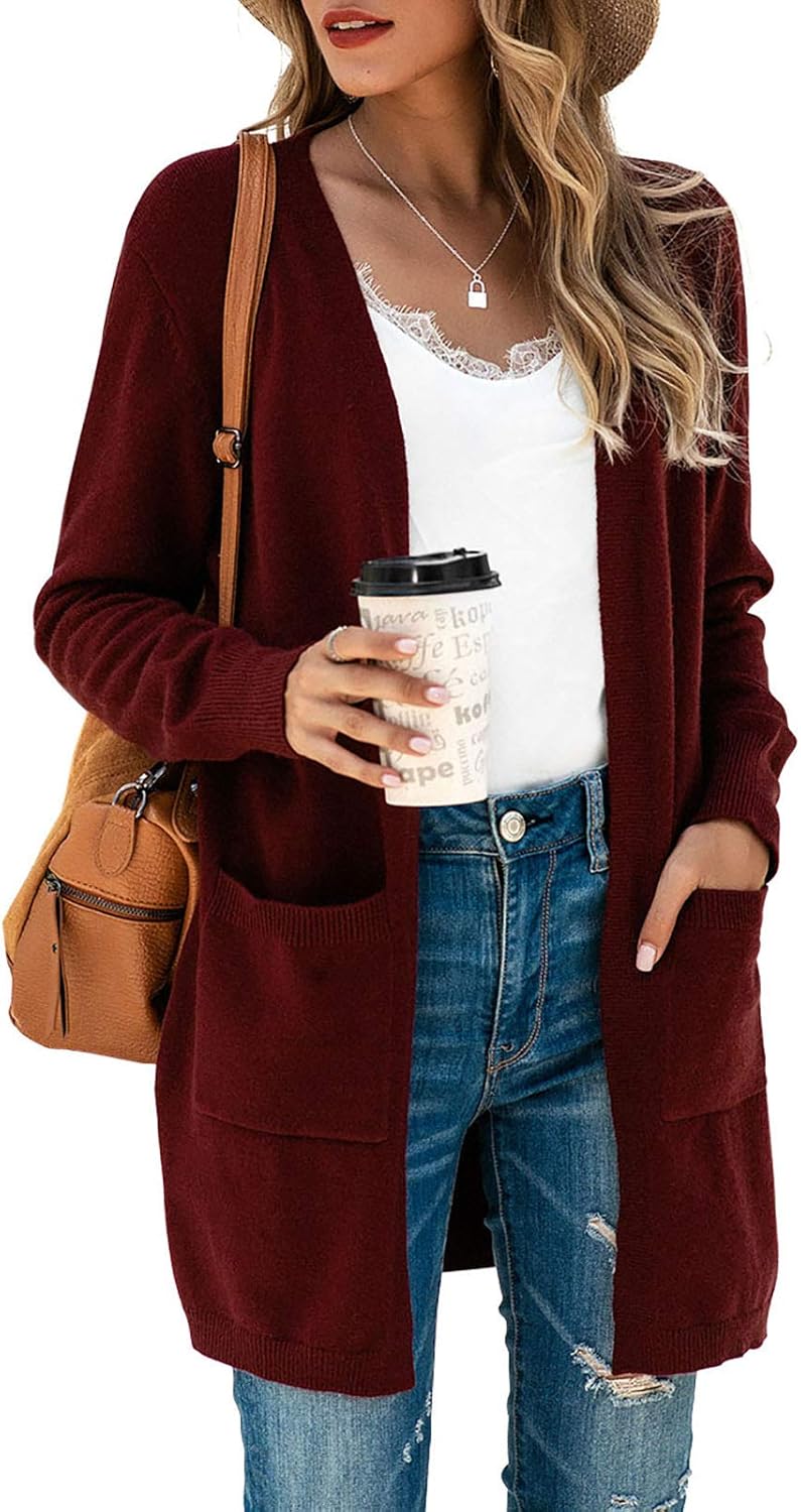 Women's Long Sleeve Cardigan Open Front Knit Sweater Coat