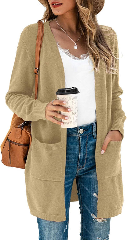 Women's Long Sleeve Cardigan Open Front Knit Sweater Coat