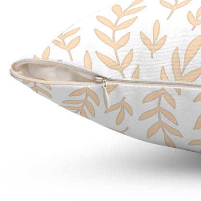 Square Pillow with Overlapping Tan Leaf Pattern