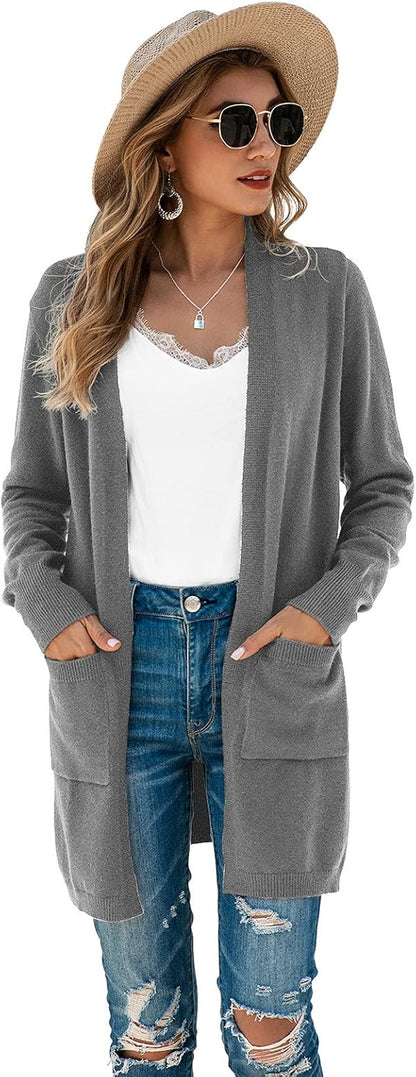 Women's Long Sleeve Cardigan Open Front Knit Sweater Coat