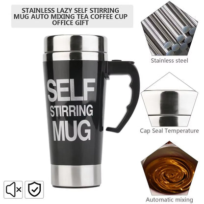 500ml Self-Stirring Stainless Steel Thermal Mug – Automatic Mixing Coffee Cup for Home and Office