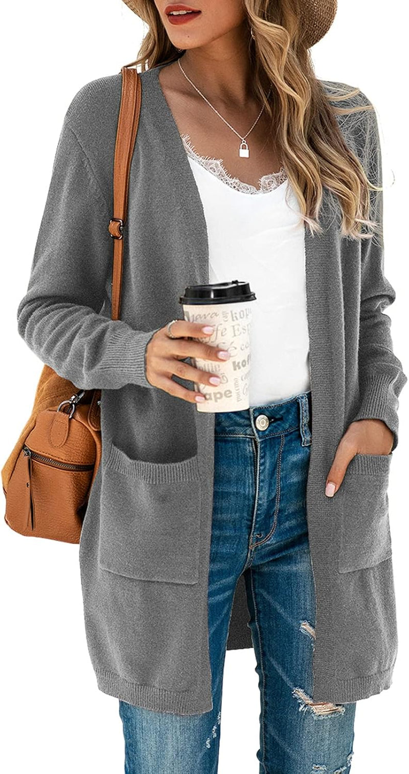 Women's Long Sleeve Cardigan Open Front Knit Sweater Coat