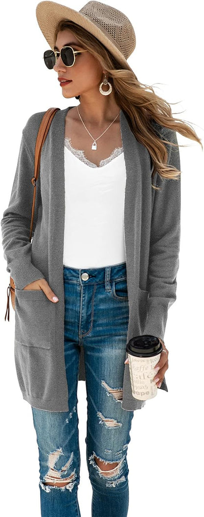 Women's Long Sleeve Cardigan Open Front Knit Sweater Coat