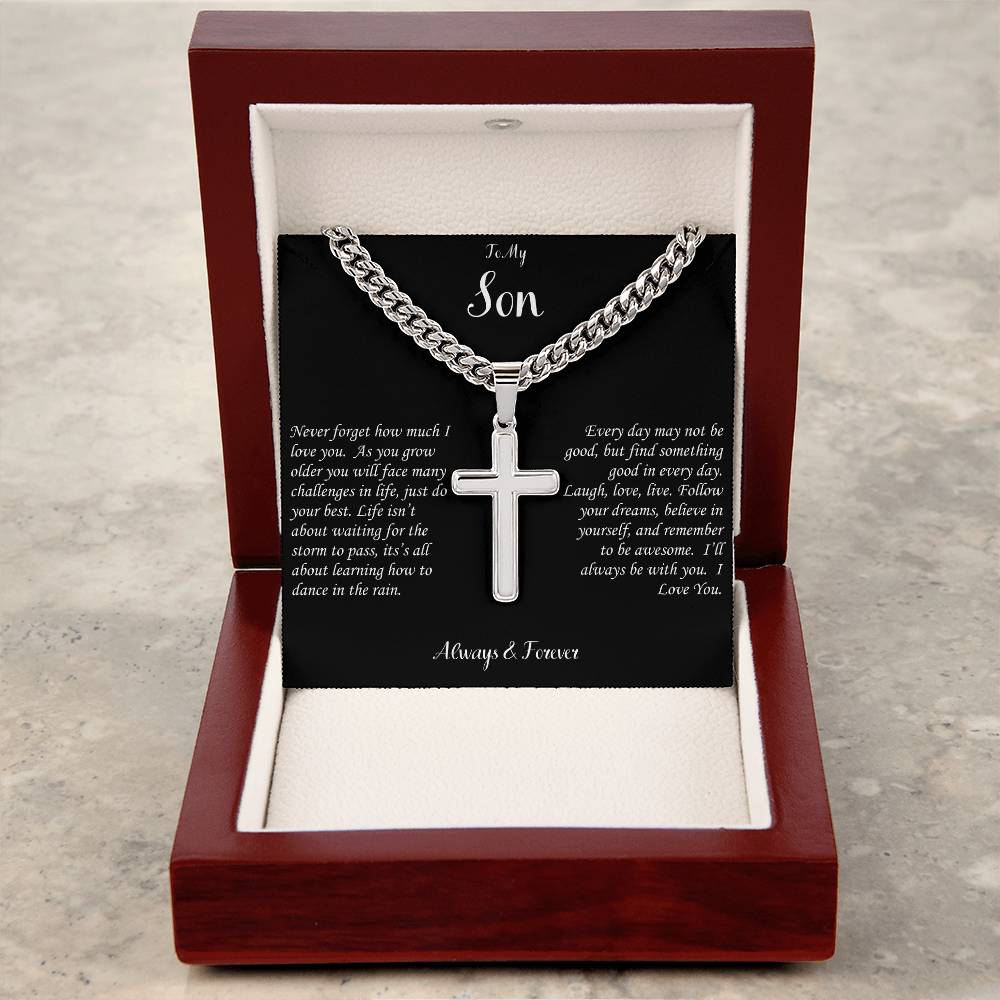 To My Son 2  |  Cuban Link Chain with Artisan Cross