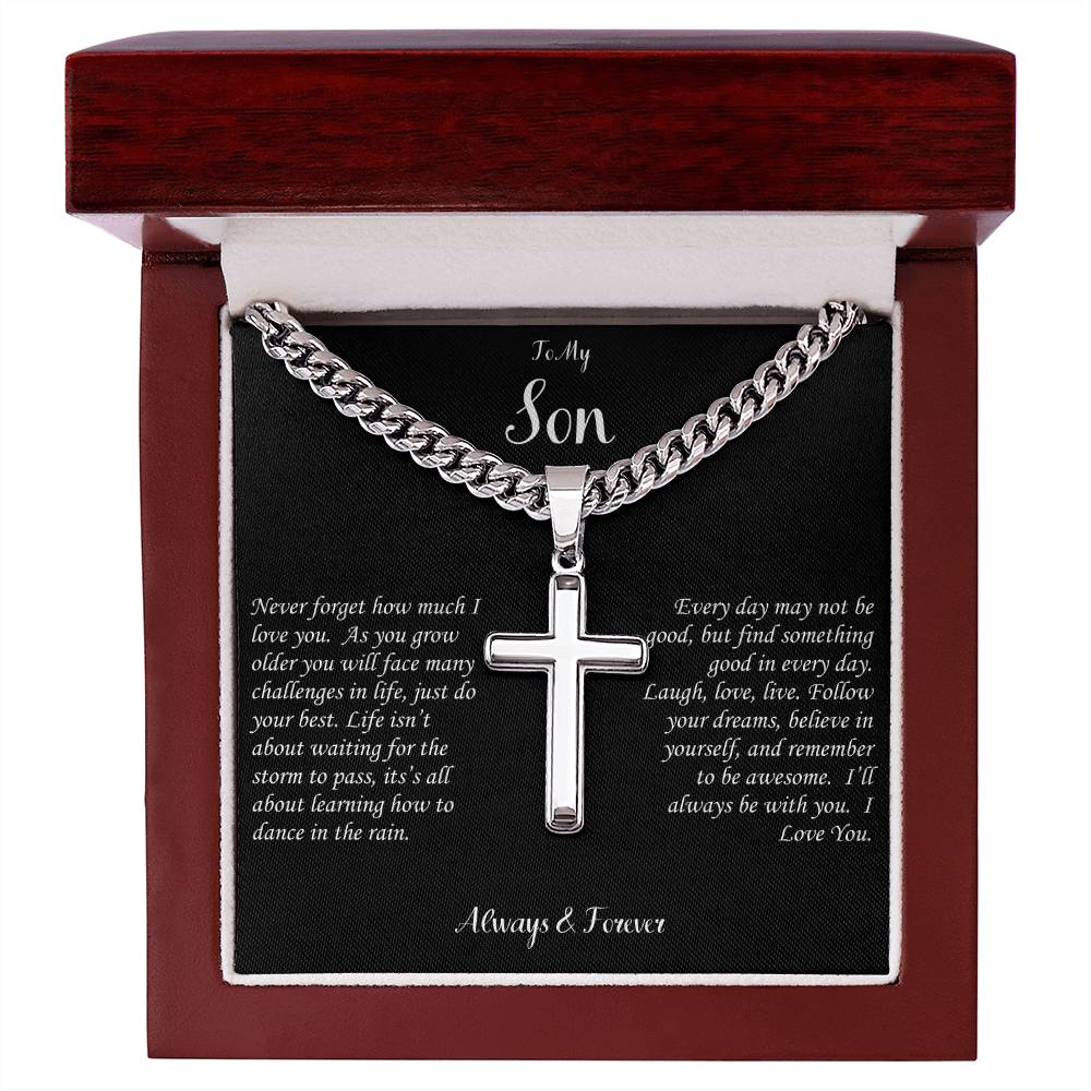 To My Son 2  |  Cuban Link Chain with Artisan Cross