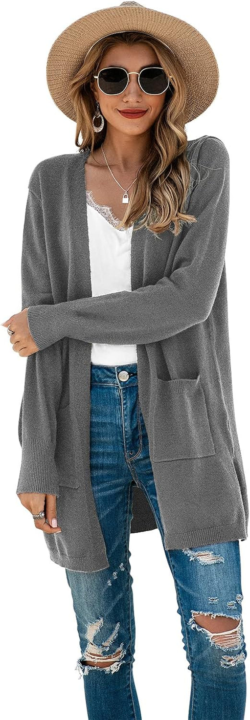 Women's Long Sleeve Cardigan Open Front Knit Sweater Coat